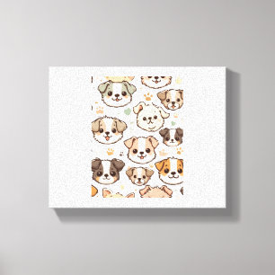 Happy Cute Puppies Pattern   Canvas Print