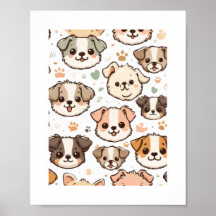 Happy Cute Puppies Pattern   Poster