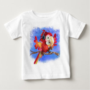 Happy Cute Red Parrot Music Dancer - Funny Drawing Baby T-Shirt