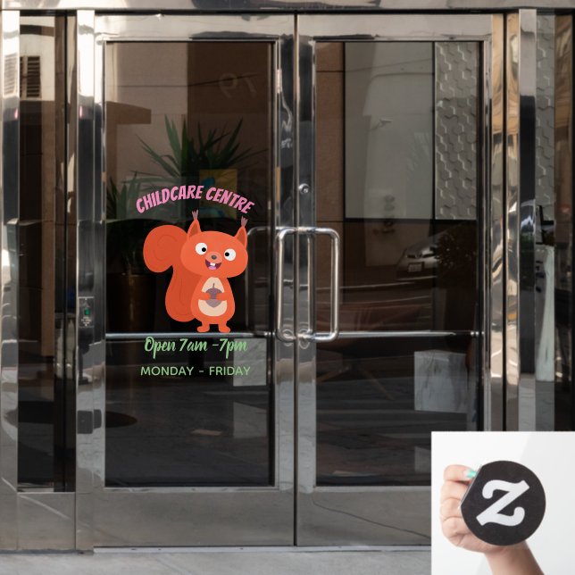 Happy cute red squirrel cartoon illustration (Office Door)