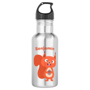 Happy cute red squirrel cartoon illustration 532 ml water bottle