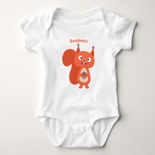 Happy cute red squirrel cartoon illustration baby bodysuit