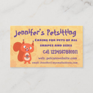 Happy cute red squirrel cartoon illustration business card