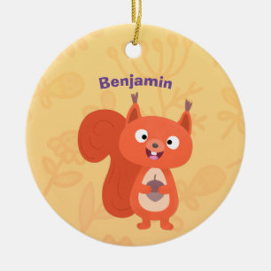 Happy cute red squirrel cartoon illustration ceramic tree decoration