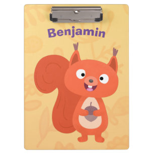 Happy cute red squirrel cartoon illustration clipboard