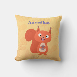 Happy cute red squirrel cartoon illustration cushion