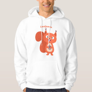 Happy cute red squirrel cartoon illustration hoodie