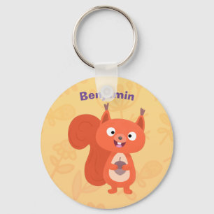 Happy cute red squirrel cartoon illustration key ring