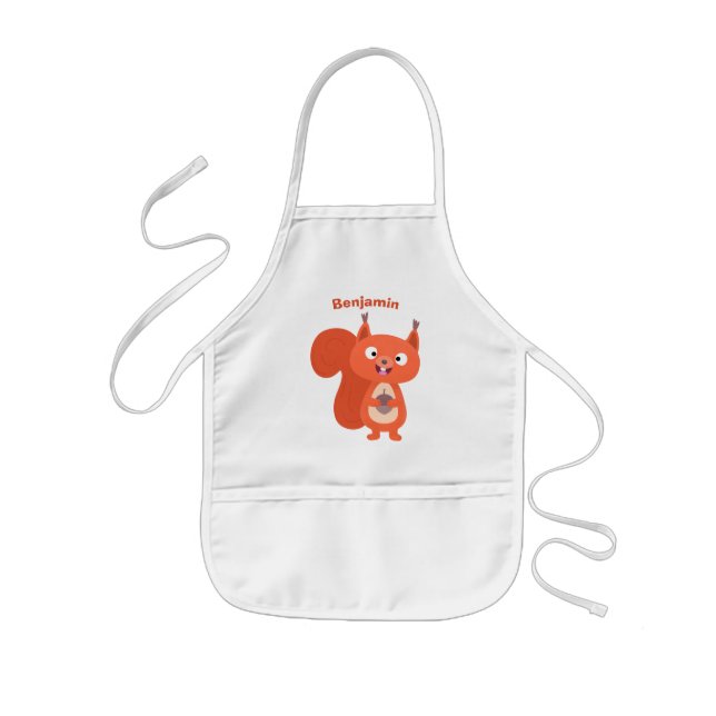 Happy cute red squirrel cartoon illustration kids apron (Front)