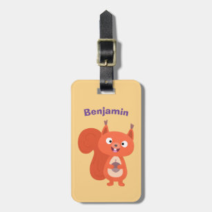 Happy cute red squirrel cartoon illustration luggage tag