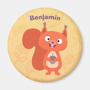 Happy cute red squirrel cartoon illustration magnet