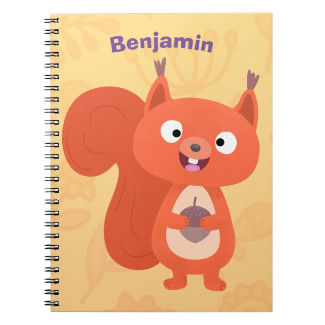 Happy cute red squirrel cartoon illustration notebook (Front)