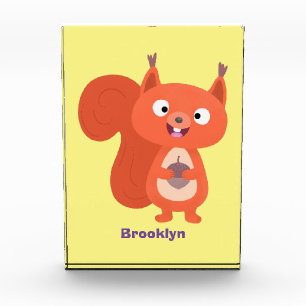 Happy cute red squirrel cartoon illustration photo block