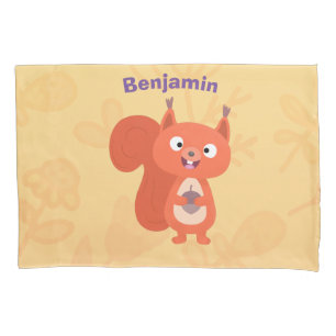 Happy cute red squirrel cartoon illustration pillowcase