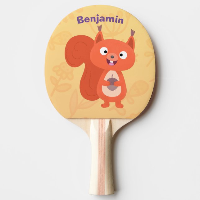 Happy cute red squirrel cartoon illustration ping pong paddle (Front)