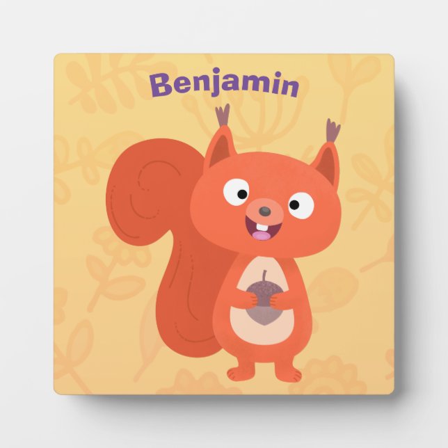 Happy cute red squirrel cartoon illustration plaque (Front)