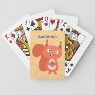 Happy cute red squirrel cartoon illustration playing cards