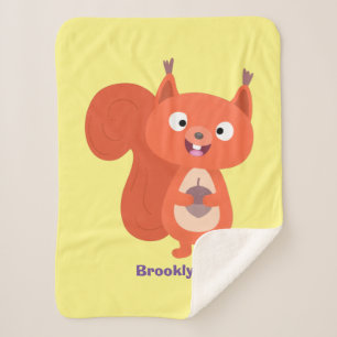 Happy cute red squirrel cartoon illustration sherpa blanket
