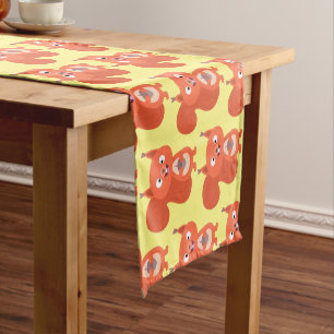Happy cute red squirrel cartoon illustration short table runner