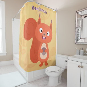 Happy cute red squirrel cartoon illustration shower curtain