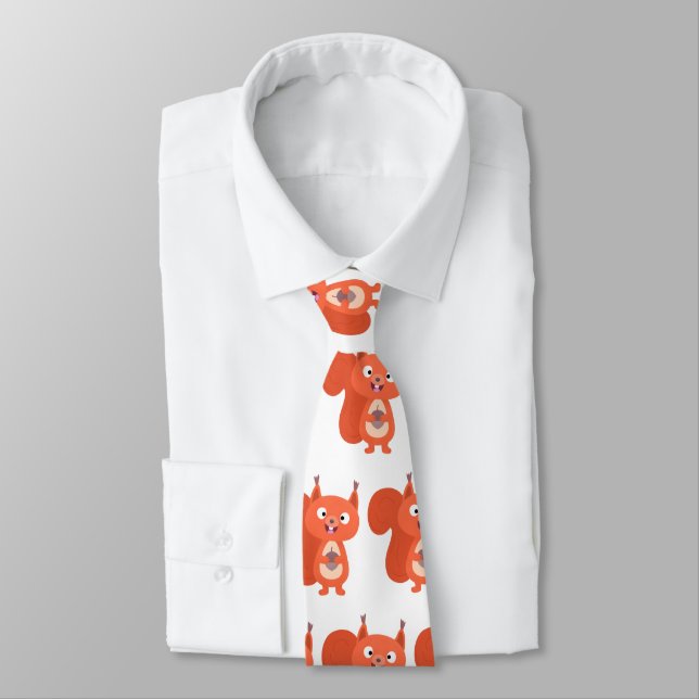 Happy cute red squirrel cartoon illustration tie (Tied)