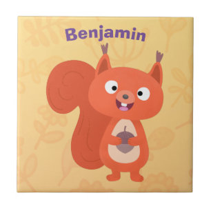 Happy cute red squirrel cartoon illustration tile
