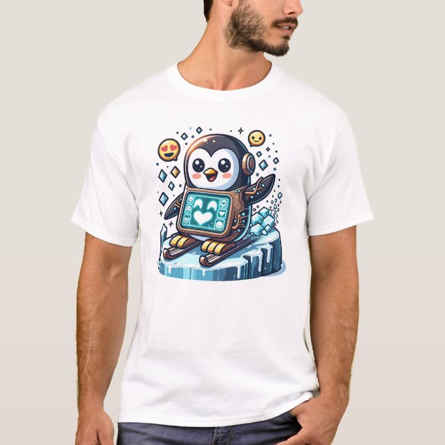 Happy Cute Robotic Penguin T-Shirt (Front)