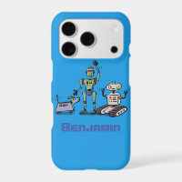 Happy cute robots trio cartoon