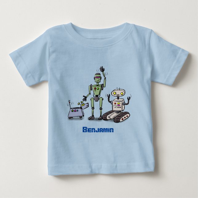 Happy cute robots trio cartoon baby T-Shirt (Front)