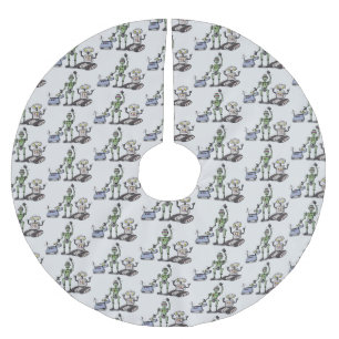 Happy cute robots trio cartoon brushed polyester tree skirt