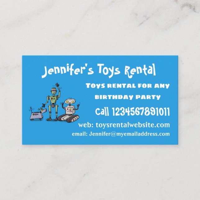 Happy cute robots trio cartoon business card (Front)