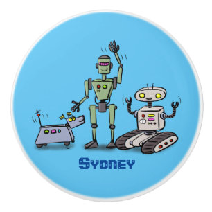 Happy cute robots trio cartoon ceramic knob