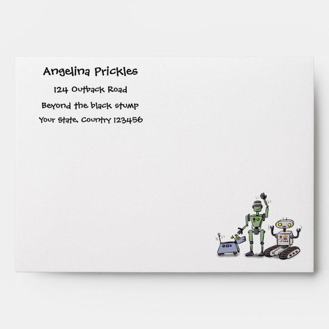 Happy cute robots trio cartoon envelope (Front)