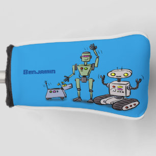 Happy cute robots trio cartoon golf head cover
