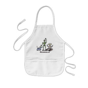 Happy cute robots trio cartoon kids apron