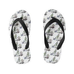 Happy cute robots trio cartoon kid's jandals