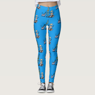 Happy cute robots trio cartoon leggings