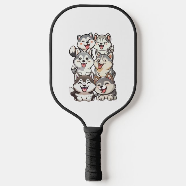 Happy cute Siberian huskies Pickleball Paddle (Front)