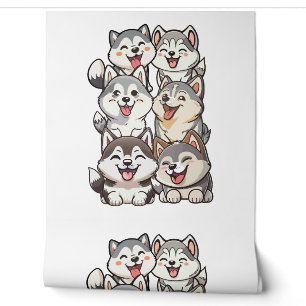 Happy cute Siberian huskies Wallpaper