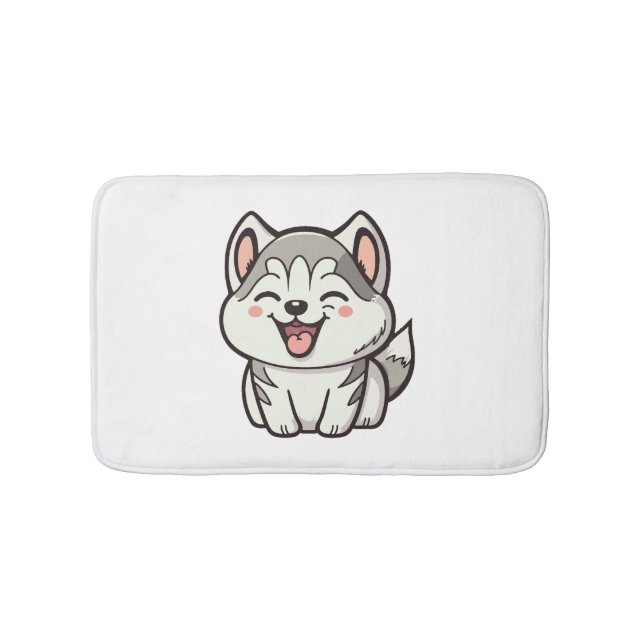 Happy cute Siberian husky dog Bath Mat (Front)