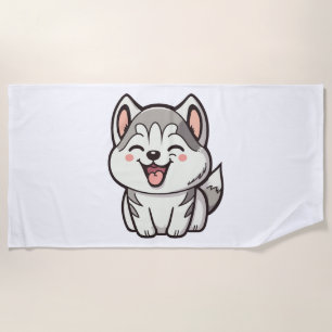 Happy cute Siberian husky dog Beach Towel