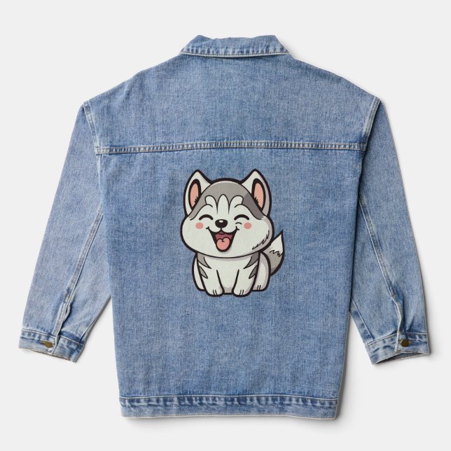 Happy cute Siberian husky dog Denim Jacket (Back)
