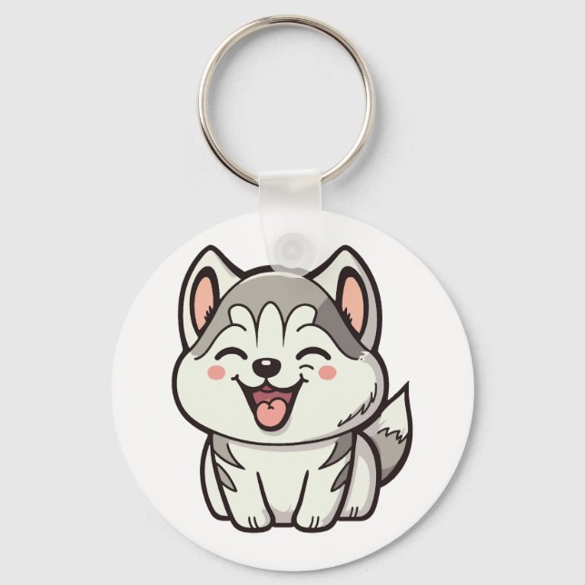 Happy cute Siberian husky dog Key Ring (Front)
