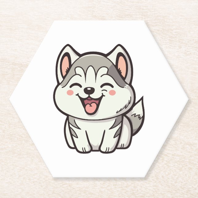 Happy cute Siberian husky dog Paper Coaster (Front)