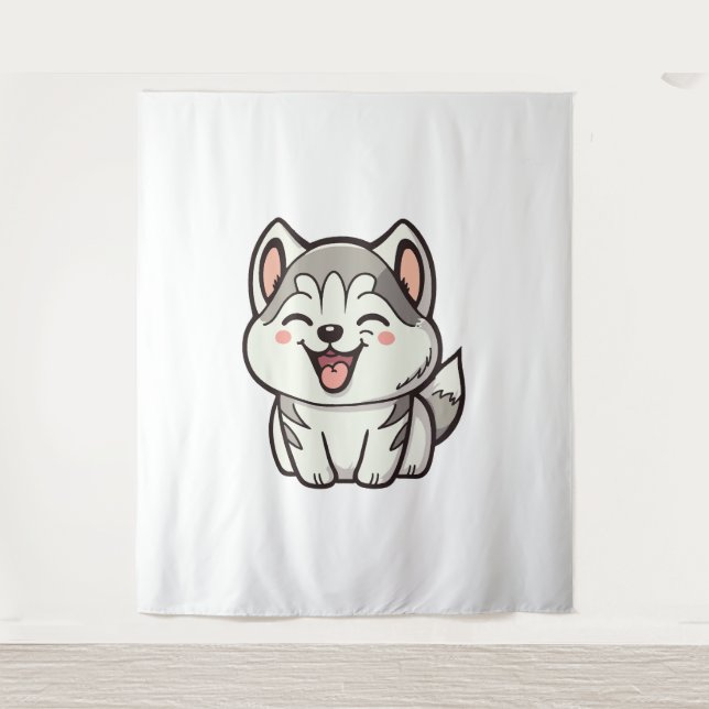 Happy cute Siberian husky dog Tapestry (Front)
