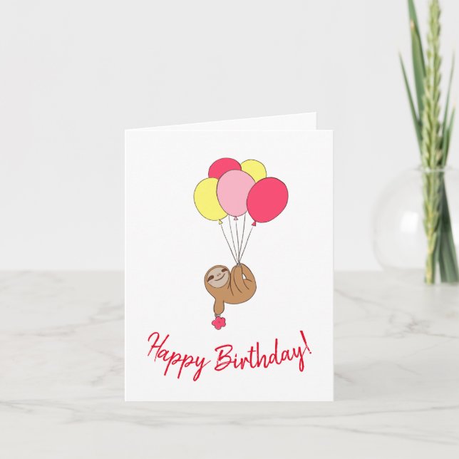Happy cute sloth with balloons greeting card (Front)