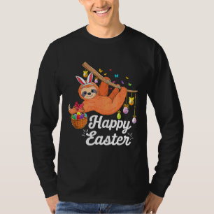 Happy Cute Sloth With Bunny Ears Egg Hunting Ea T-Shirt