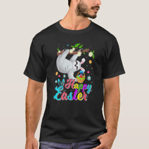 Happy Cute Sloth With Bunny Ears Egg Hunting Easte T-Shirt