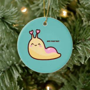 Happy Cute Slug Personalised Text Ceramic Tree Decoration