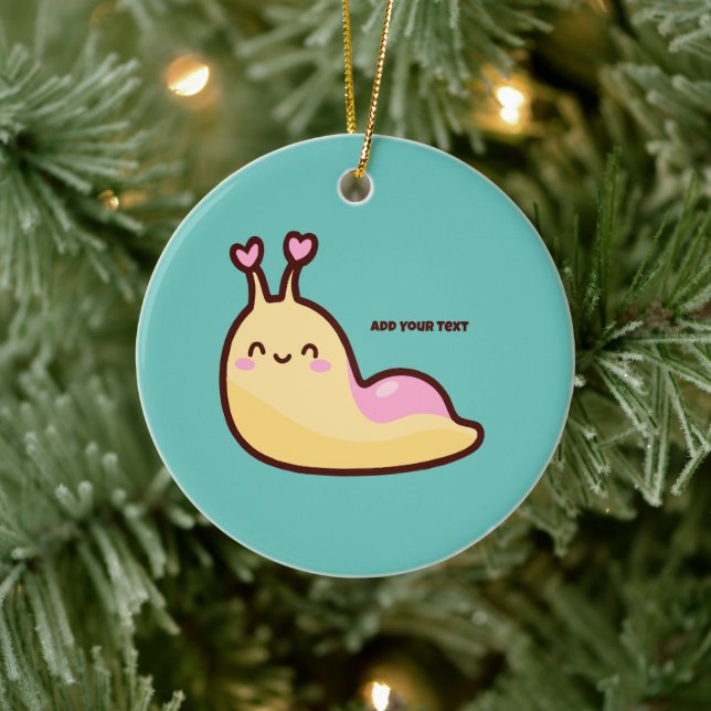 Happy Cute Slug Personalised Text Ceramic Tree Decoration (Tree)